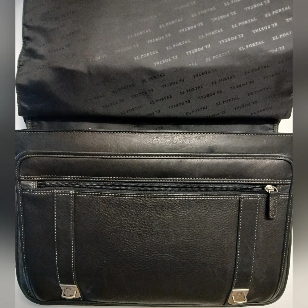 Business EL PORTAL Black Leather MESSENGER Office Work BRIEFCASE ATTACHE BAG